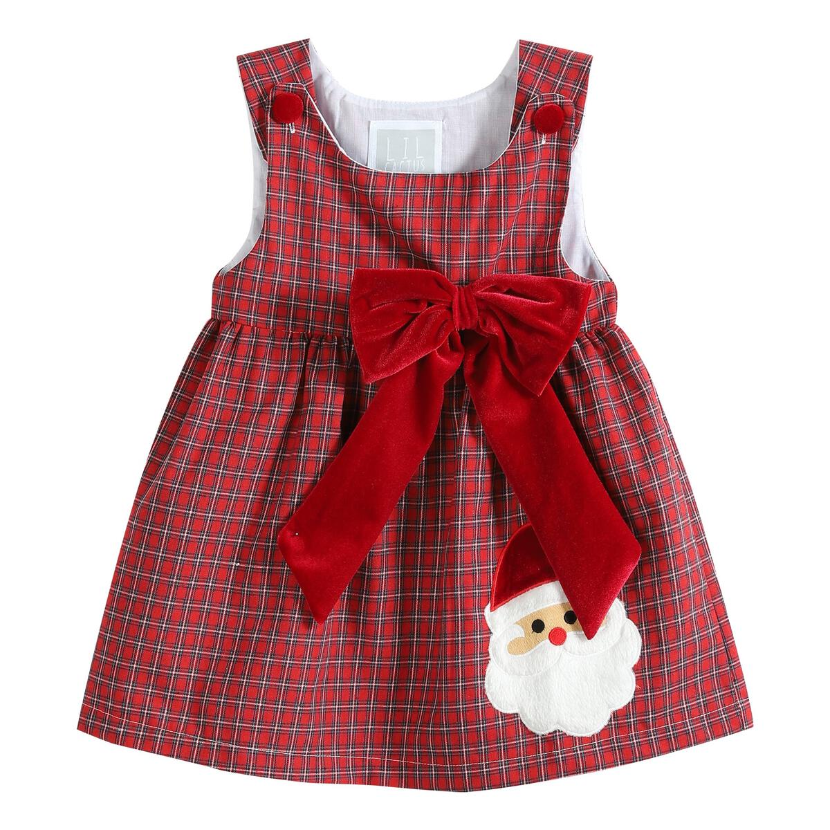 Red Plaid Santa Bow Sleeveless Babydoll Dress