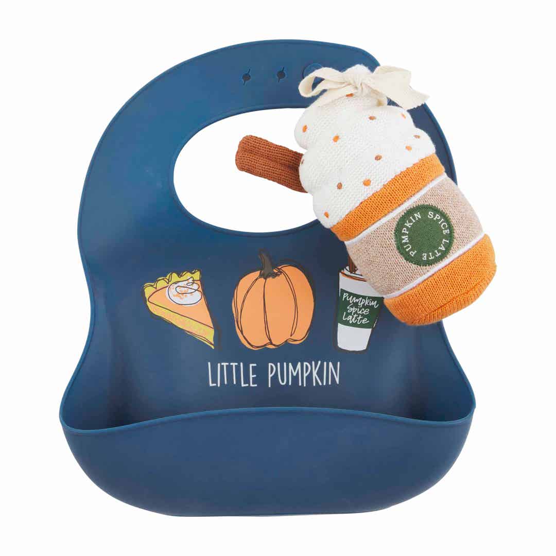 Pumpkin Spice Bib and Rattle Set