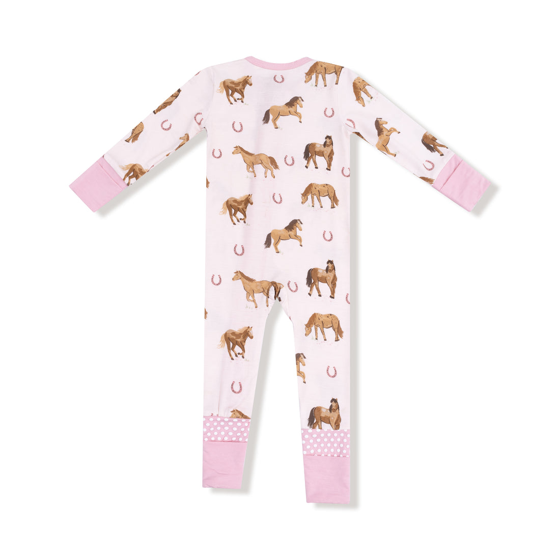2-Way Zipper Convertible Romper | Horses Pink