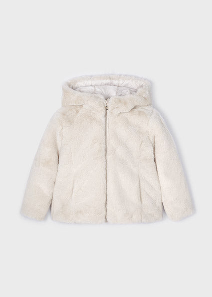 Girls Faux Fur Hooded Coat | Oat