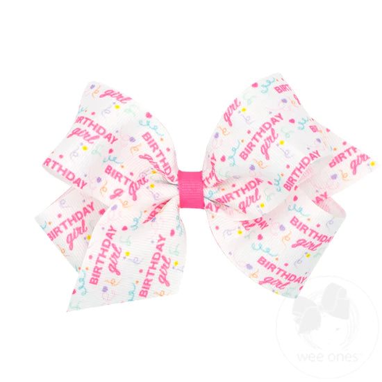 Medium Festive Birthday Girl Printed Grosgrain Hair Bow