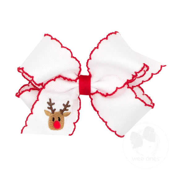 Medium Grosgrain Hair Bow w/Moonstitch Edge & Holiday-Themed Embroidery