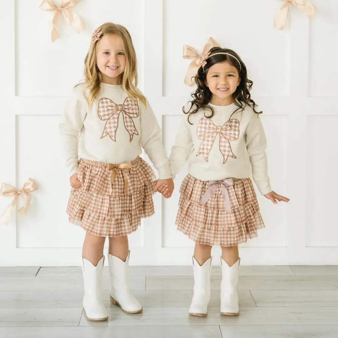 Gingham Printed Tulle Bow Clip Set