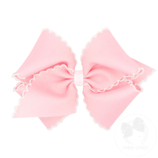 Mini King Classic Grosgrain Moonstitch Girls Hair Bow | Pink