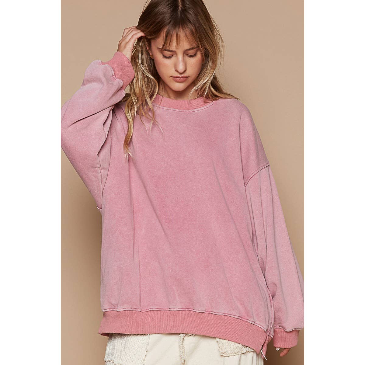 Vintage Washed Long Sleeve French Terry Sweatshirt | Dusty Rose