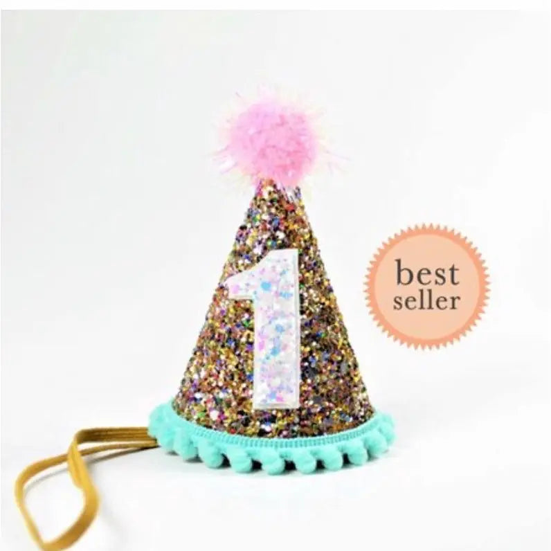 Birthday Aqua Trim Confetti Party Hat | 1