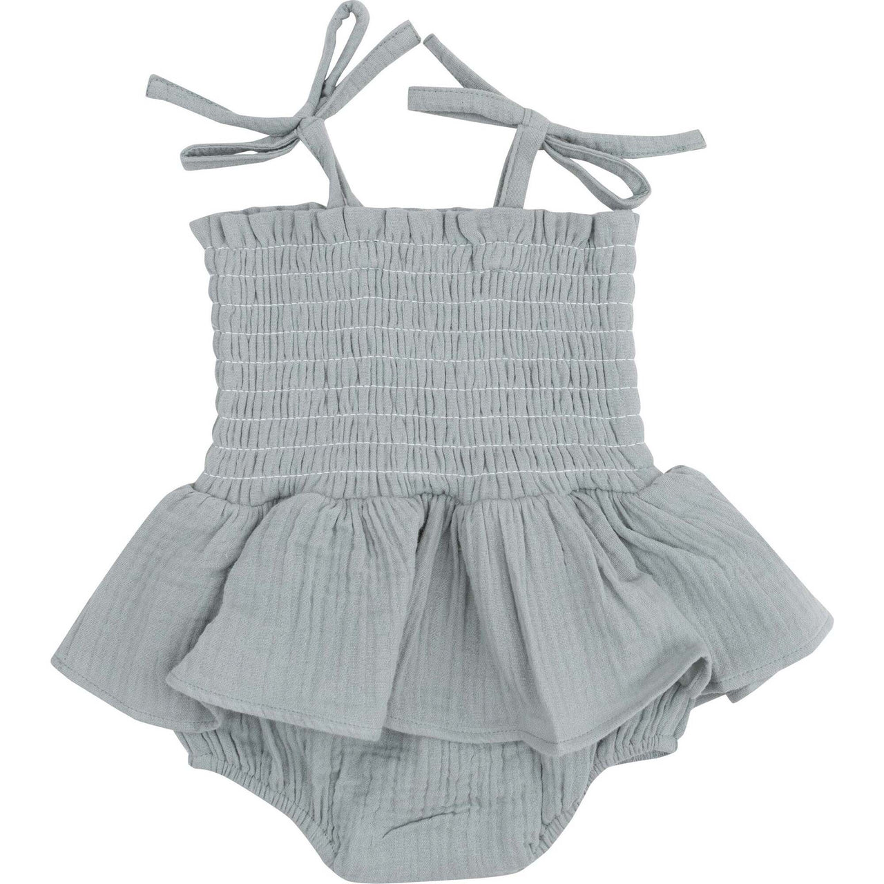 Smocked Muslin Bubble with Skirt | Solid Slate Gray