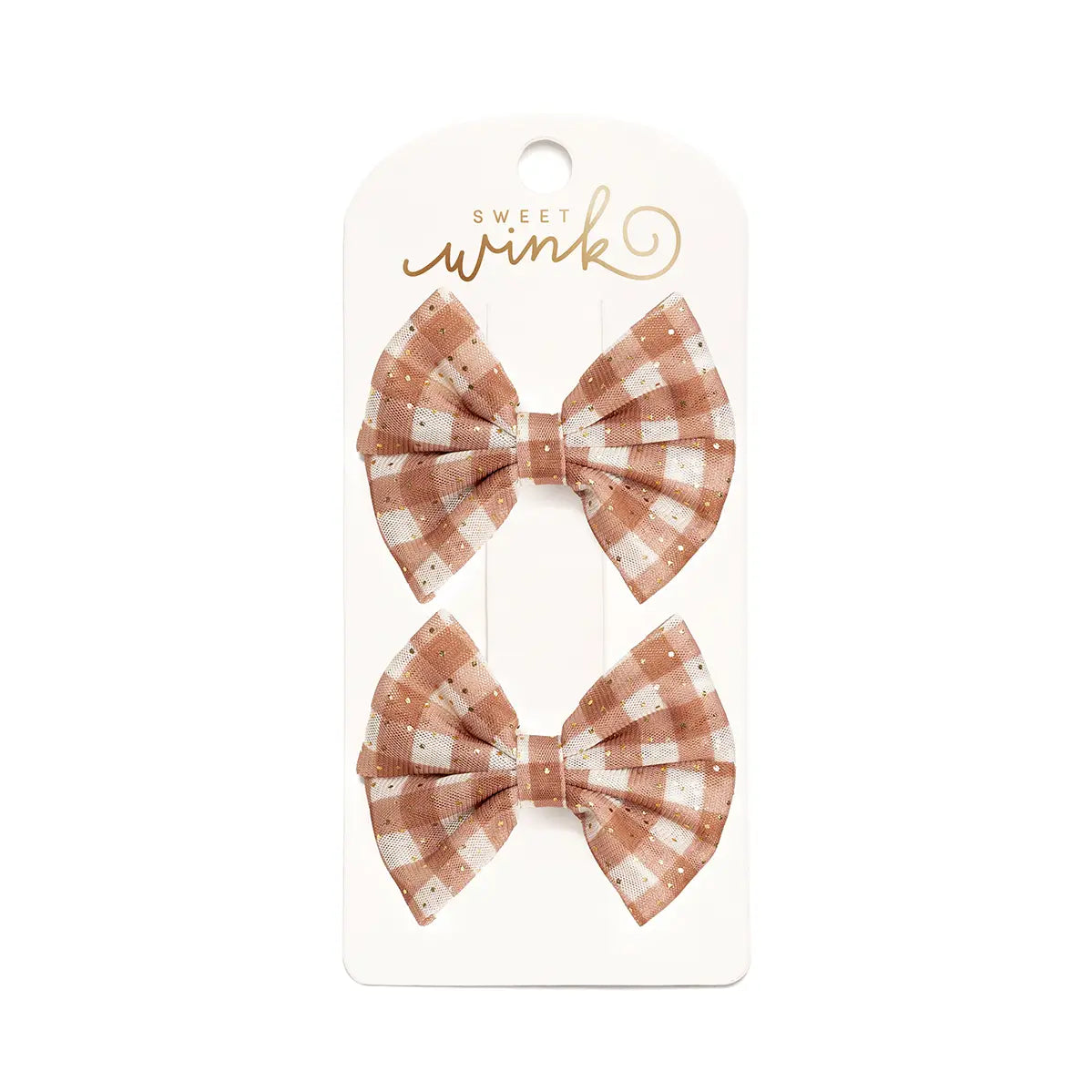Gingham Printed Tulle Bow Clip Set