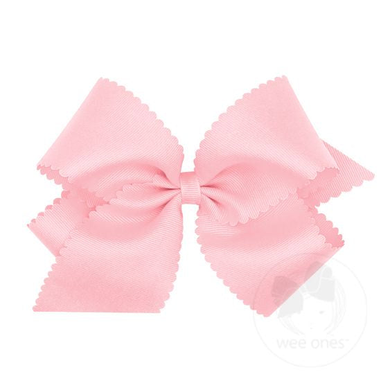 King Grosgrain Scalloped Edge Girls Hair Bow | Light Pink