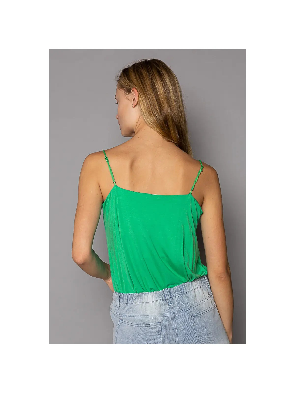 Cowl Neck Solid Sleeveless Top || Marine Green