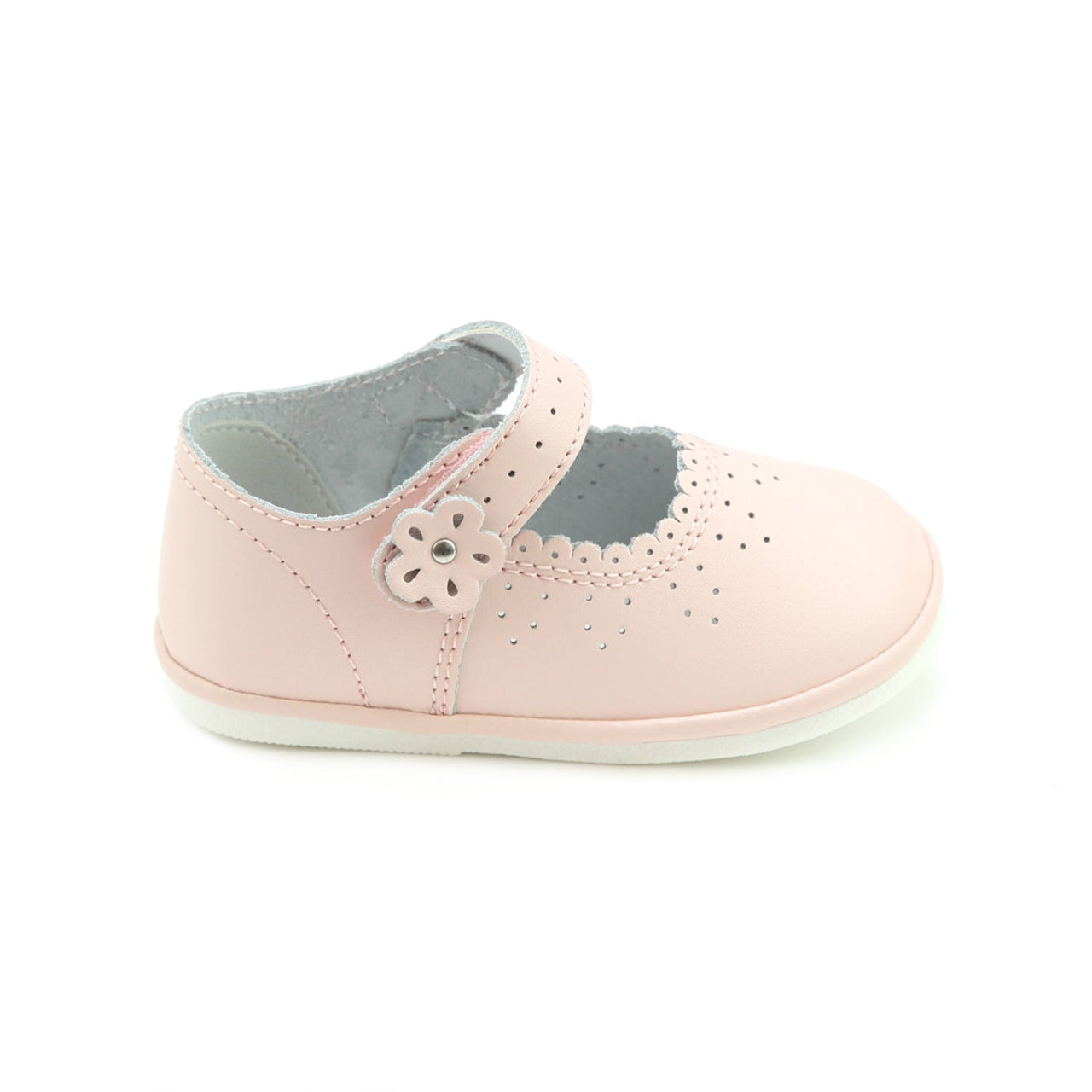 Pink Mia Scalloped Leather Mary Jane (Baby)
