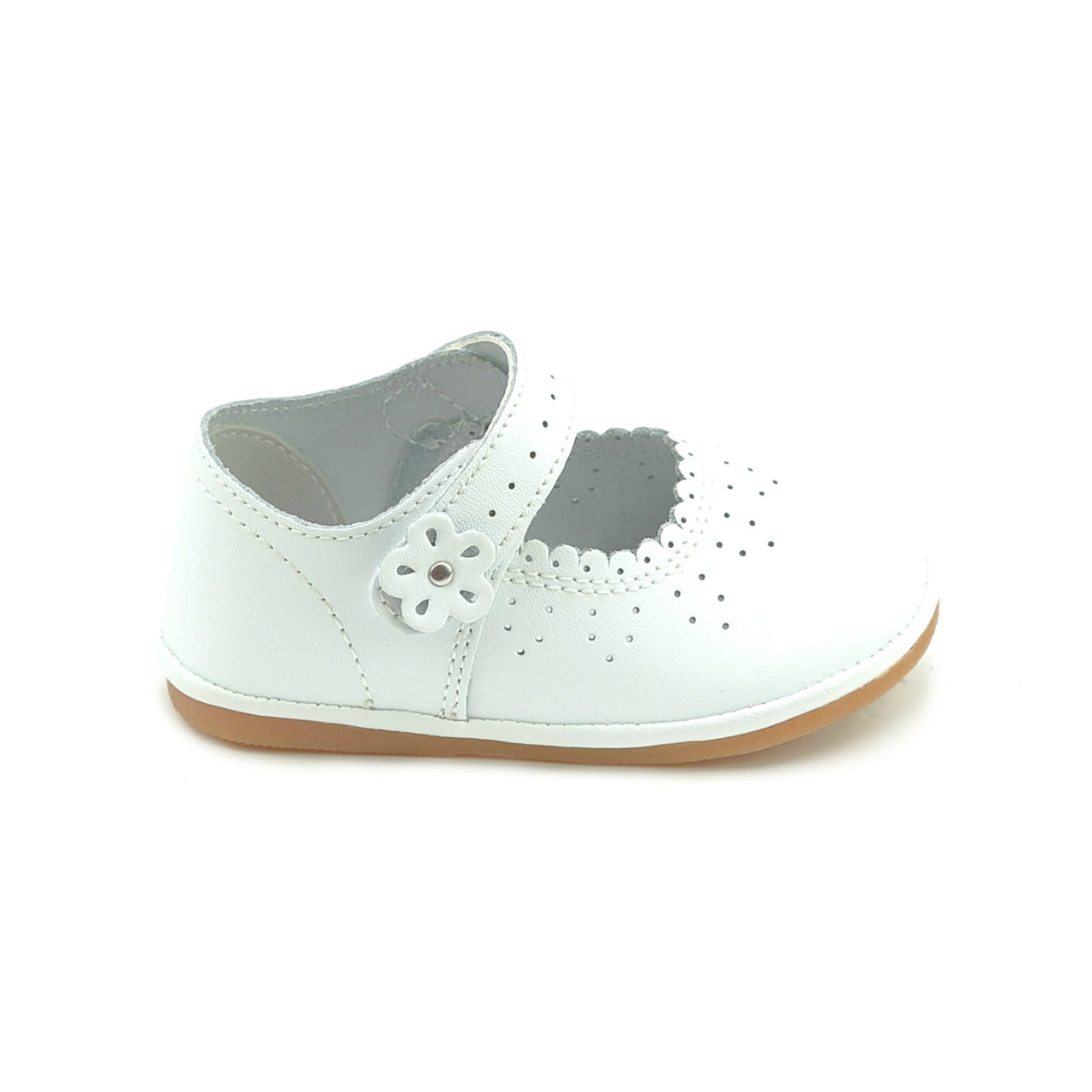 White Mia Scalloped Leather Mary Jane (Baby)