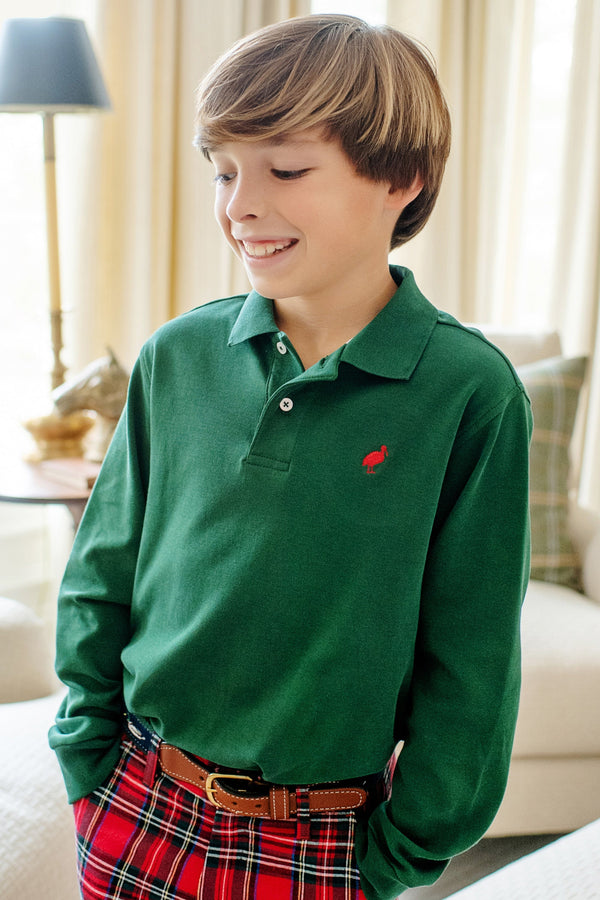 Long Sleeve Prim and Proper Polo Grier Green with Richmond Red Stork
