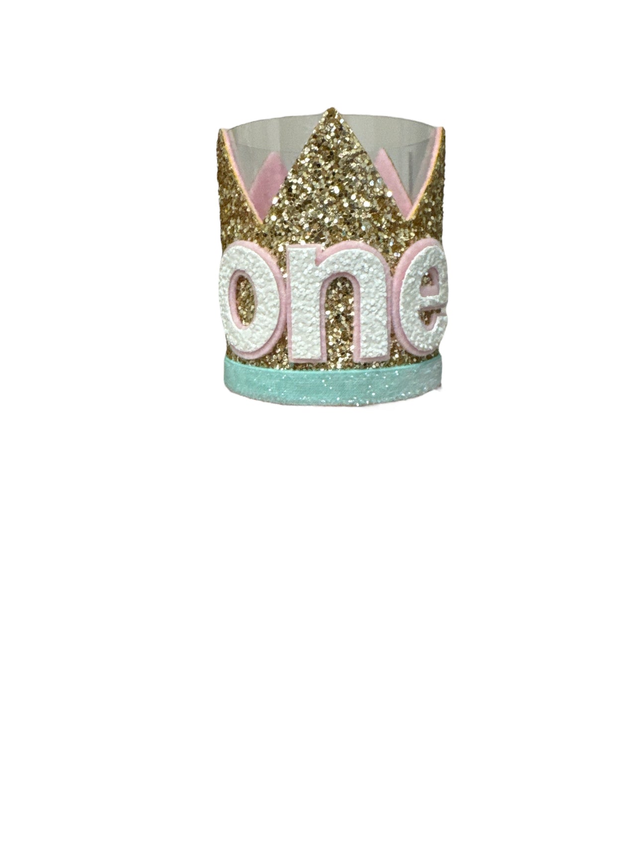 Birthday Pale Gold/Aqua Glitter Trim Crown | 1 or ONE