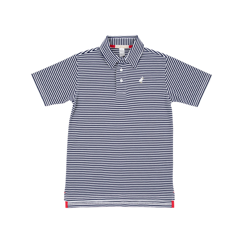 Prim & Proper Polo | Nantucket Navy Stripe with Multicolor Stork