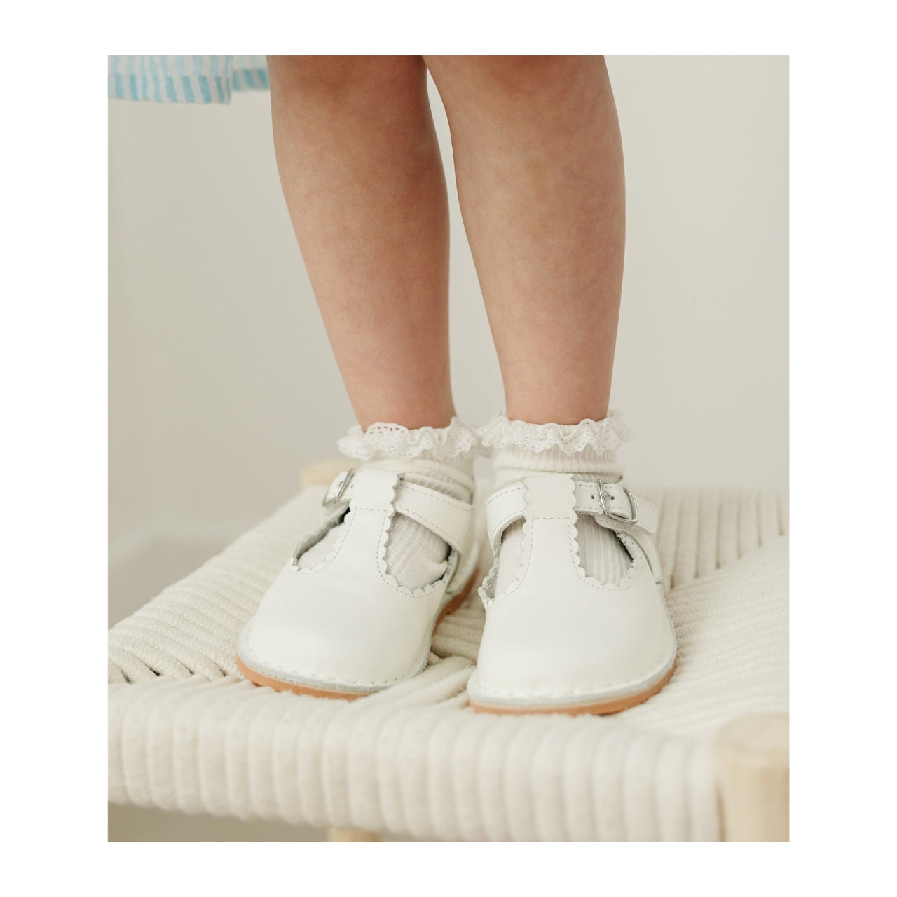 Selina Scalloped T-Strap Mary Jane | White