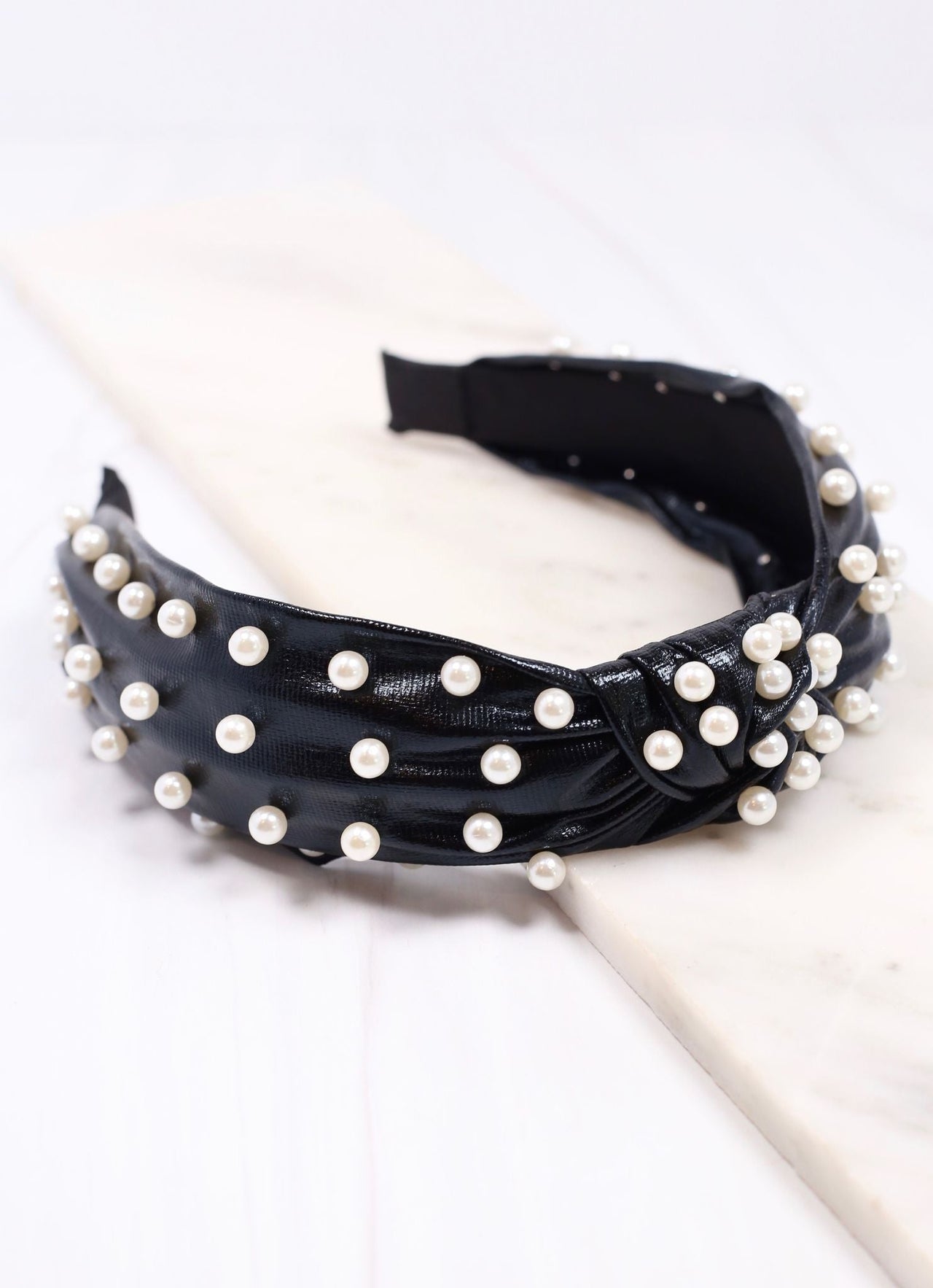 Abbie Pearl Studded Headband | Black