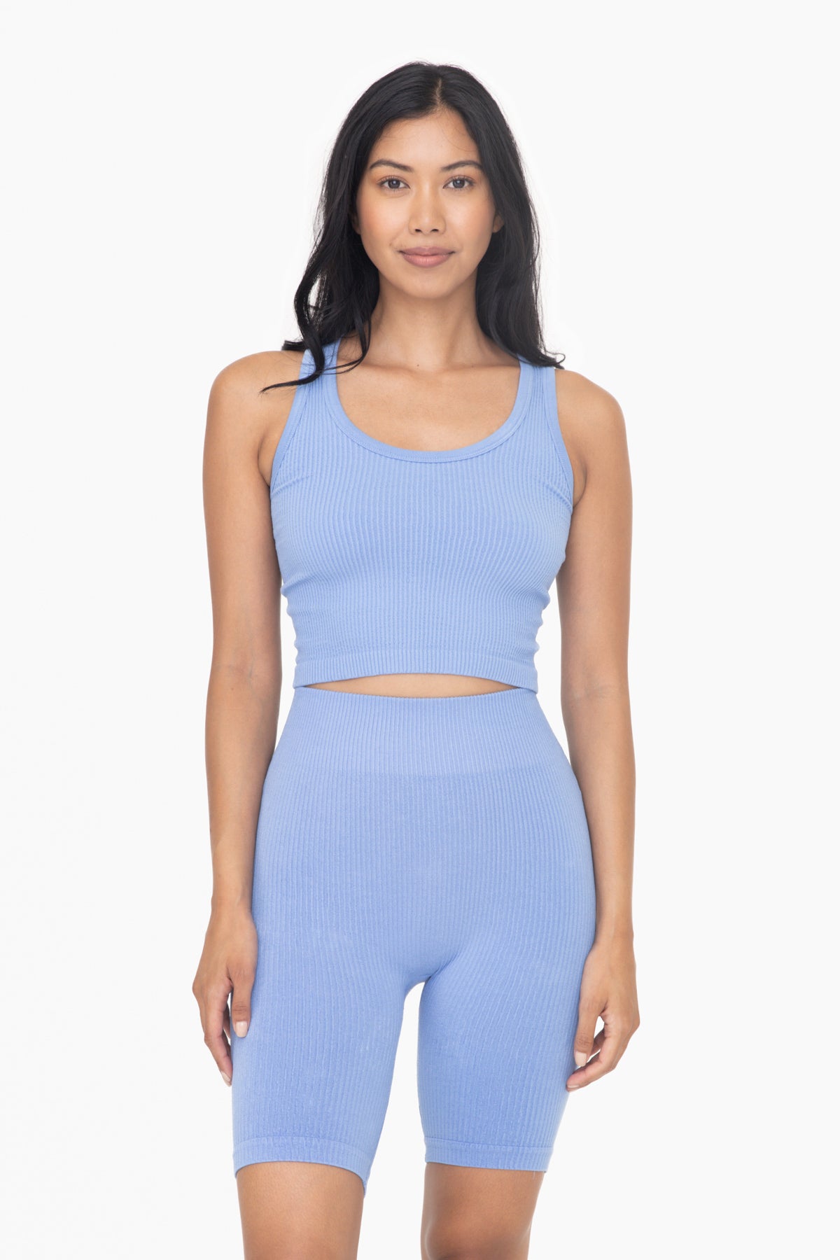 Ribbed Seamless Scoop Neck Tank Top | Blue Fog