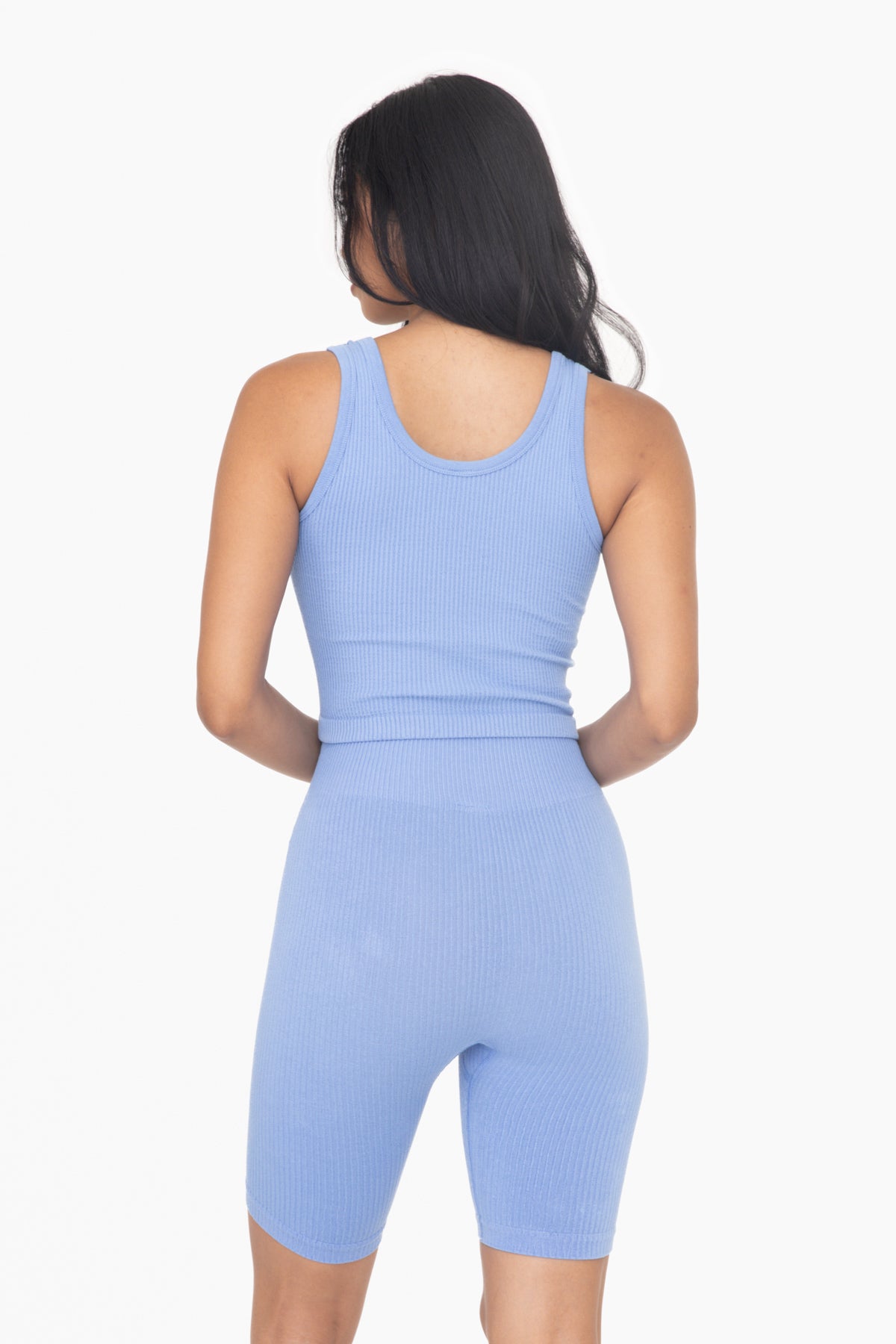 Ribbed Seamless Scoop Neck Tank Top | Blue Fog