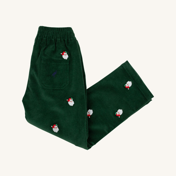 Critter Sheffield Pants (Corduroy) | Grier Green with Nantucket Navy Stork & Santa Embroidery