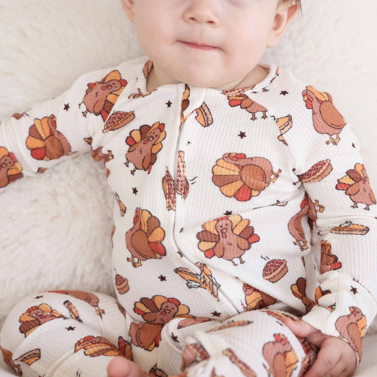 Turkey Treats Bamboo Waffle Convertible Zip Romper