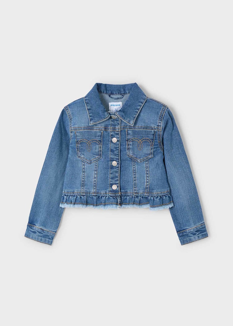 Girl Denim Jacket with Ruffle Hem