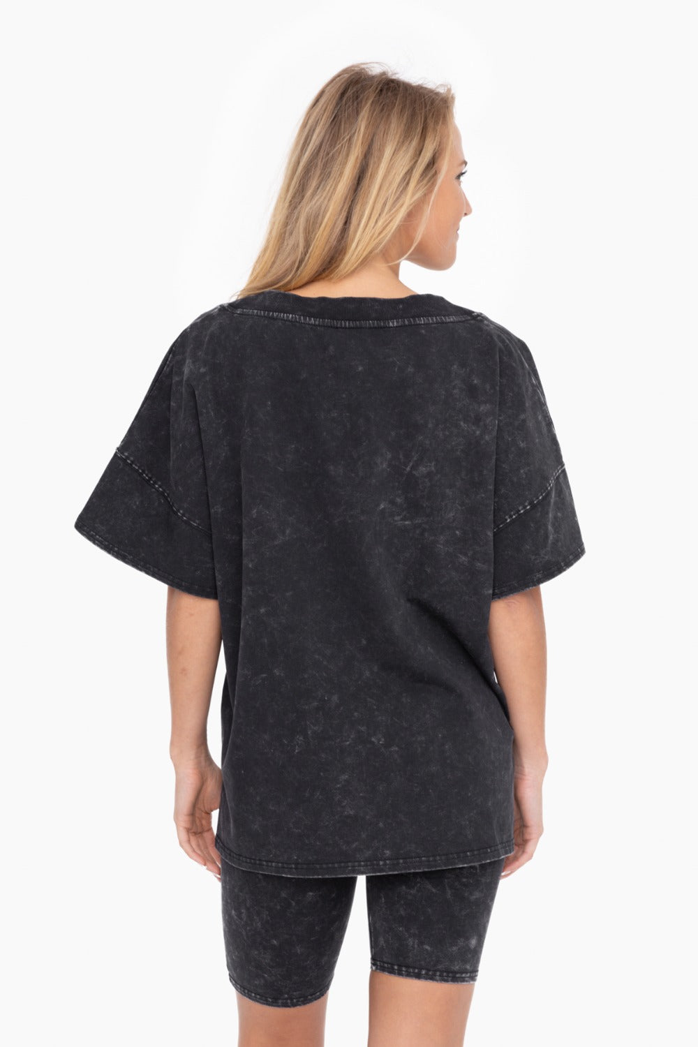 Women's Cozy Mineral Washed Shirt and Short Set || Black