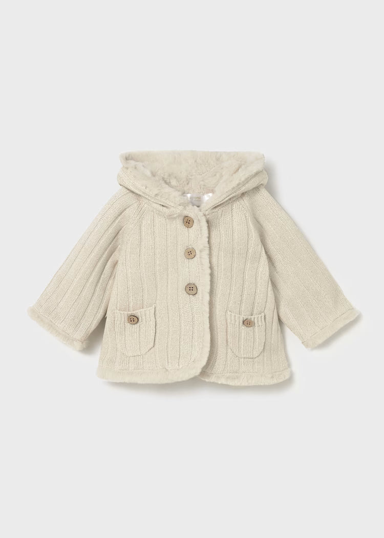 Newborn Girl Knit Jacket with Faux Fur | Champagne