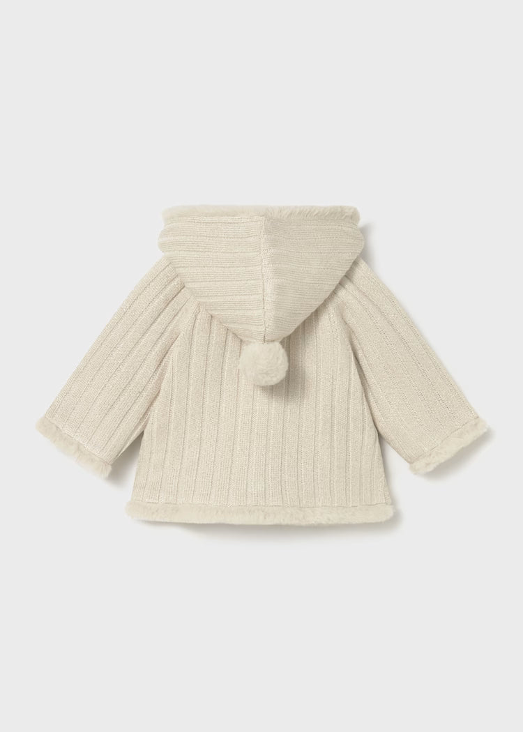 Newborn Girl Knit Jacket with Faux Fur | Champagne