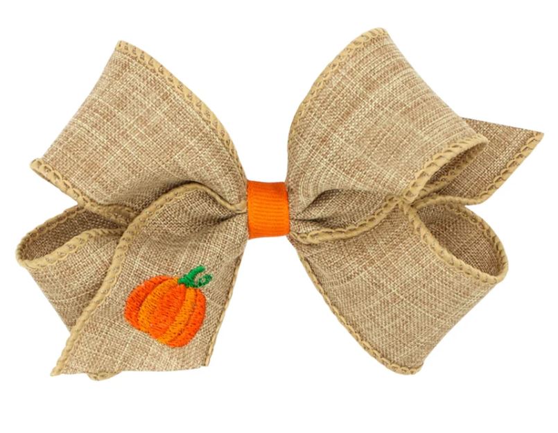 King Linen Harvest Embroidered Bow | Pumpkin
