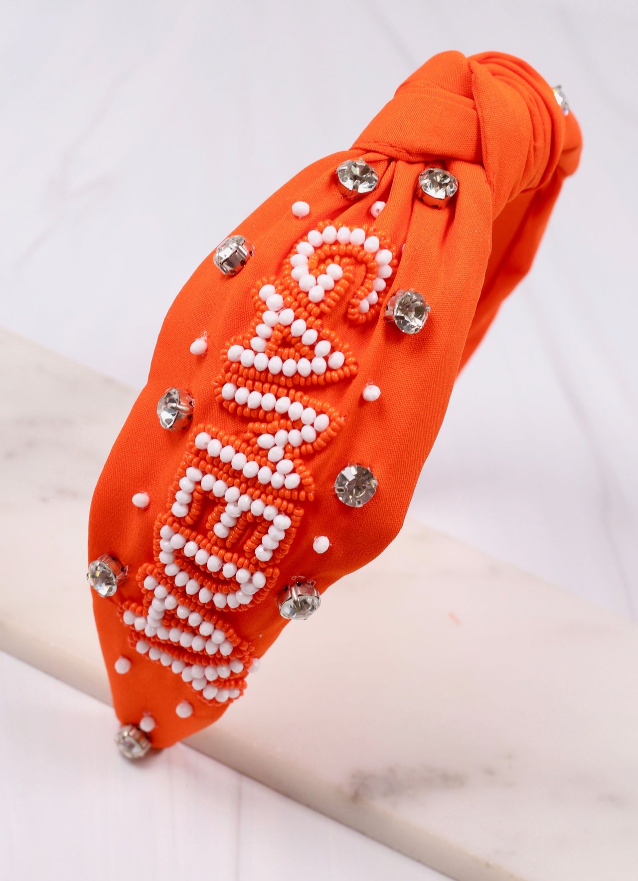 Orange White Embellished Headband