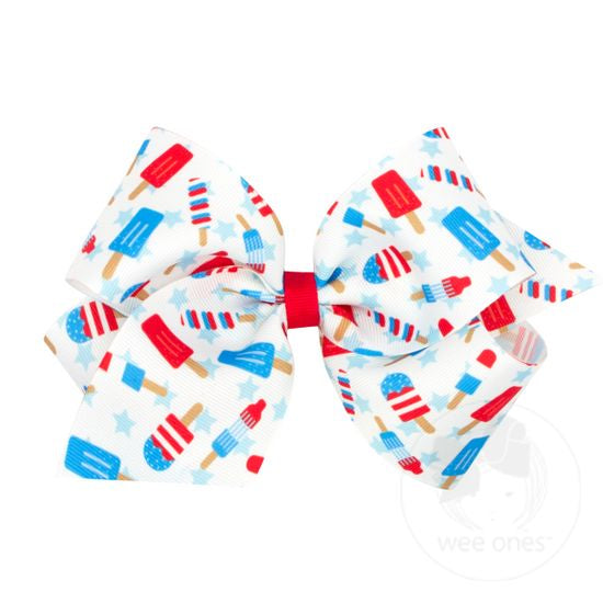 King Patriotic Printed Grosgrain Girls Hair Bow
