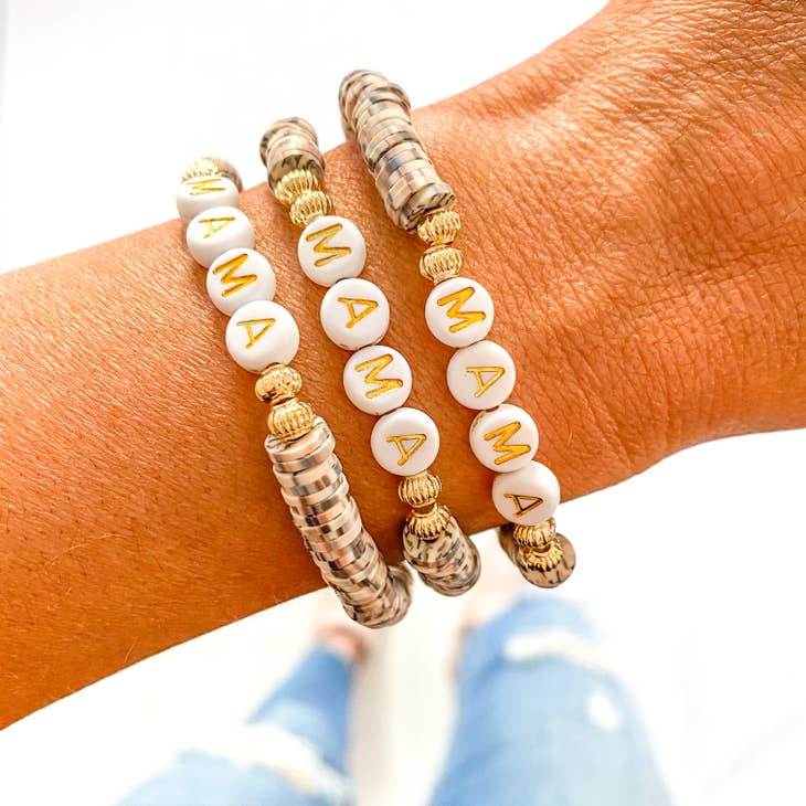 Gold Mama Bracelet | Brown speckle Dalmatian Heishi