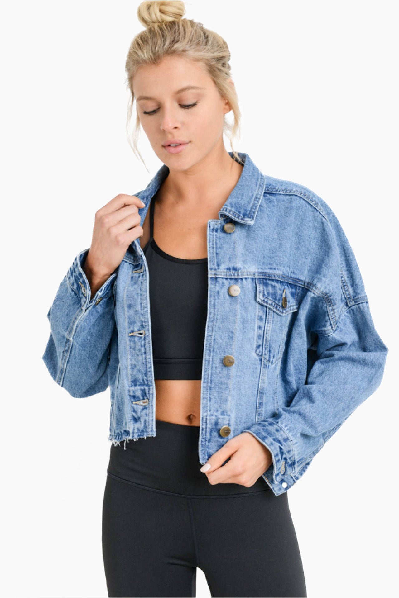 Medium Wash Crop Denim Jacket