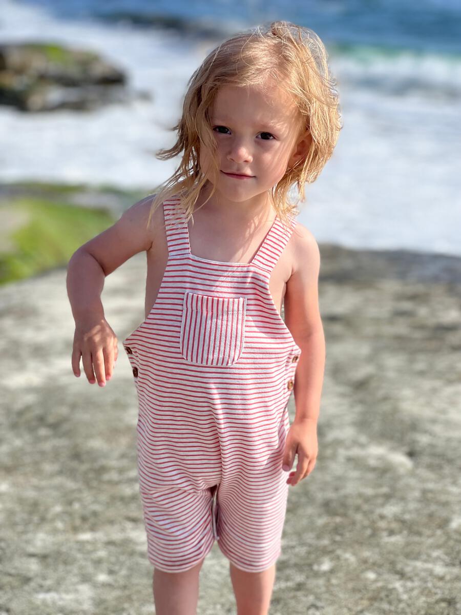 Dandy Overalls | Orange & Grey Stripe**FINAL SALE**