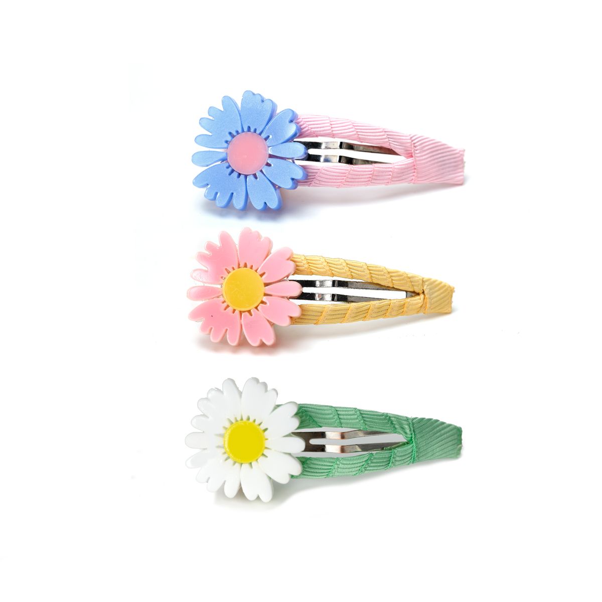 Daises Fabric Covered Snap Clips