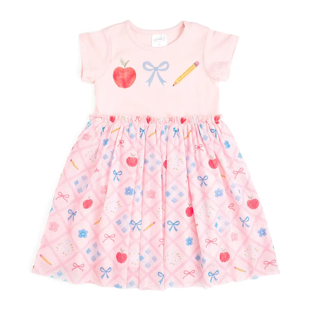Back To School Trellis Short Sleeve Tutu Dress | Kids
