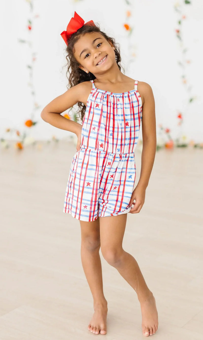 Patriotic Plaid Strappy Play Romper **FINAL SALE**