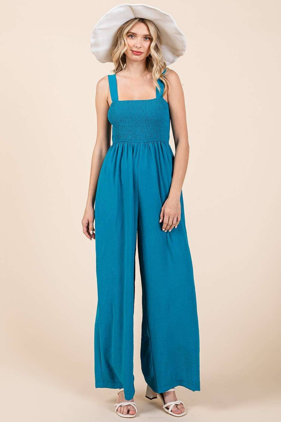 Smocked Sleeveless Wide Leg Jumpsuit