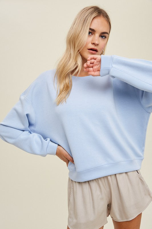 Powder Blue Scuba Relaxed Crop Sweatshirt **FINAL SALE**