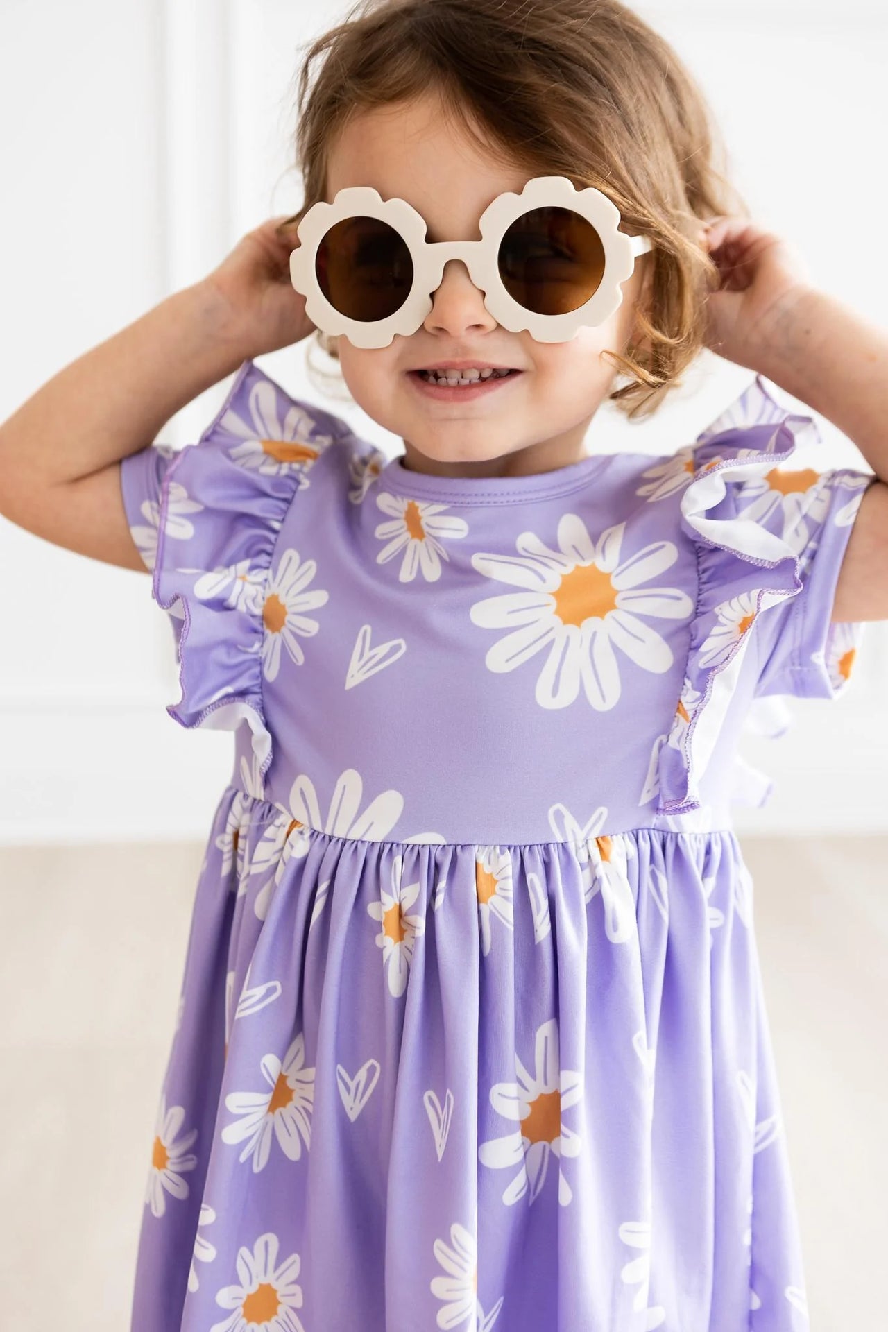 I Heart Daisies Short Sleeve Ruffle Twirl Dress