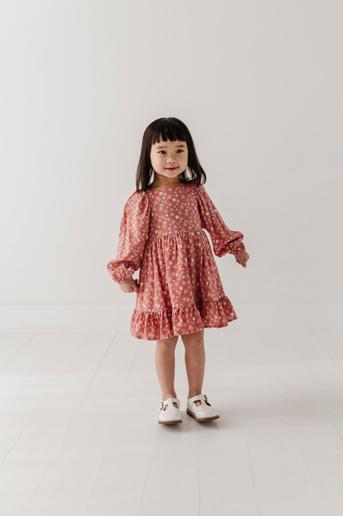 Girl's Long Sleeve Viscose Dress | Tiny Petals