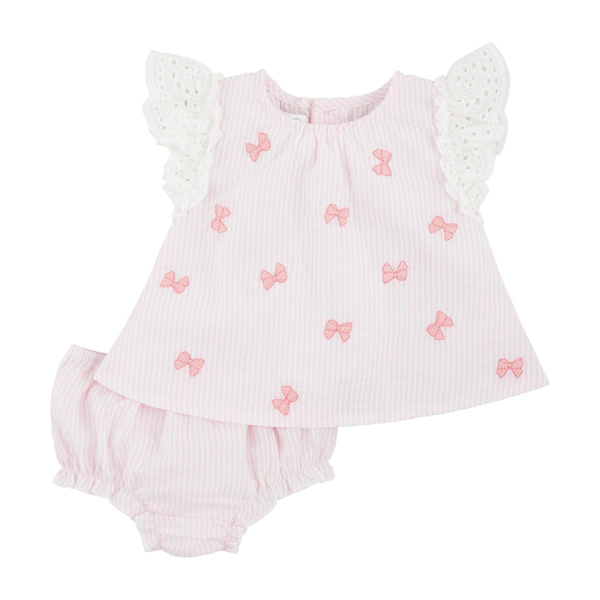 Bow Embroidered Pinafore Set