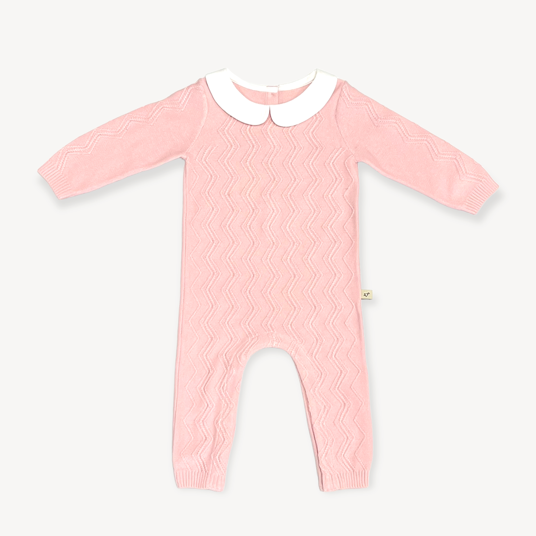 Milan Peter Pan Fancy Chevron Knit Baby Jumpsuit | Blush