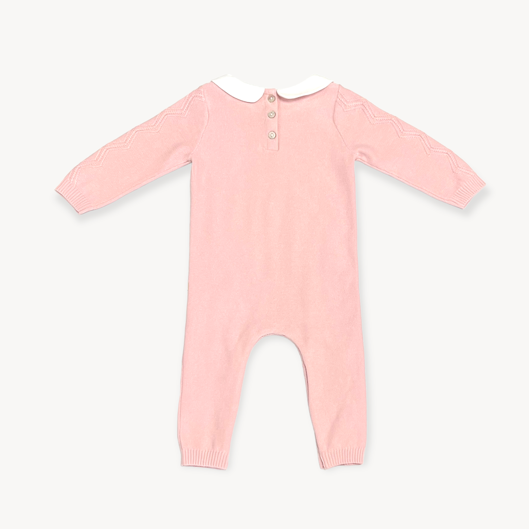 Milan Peter Pan Fancy Chevron Knit Baby Jumpsuit | Blush
