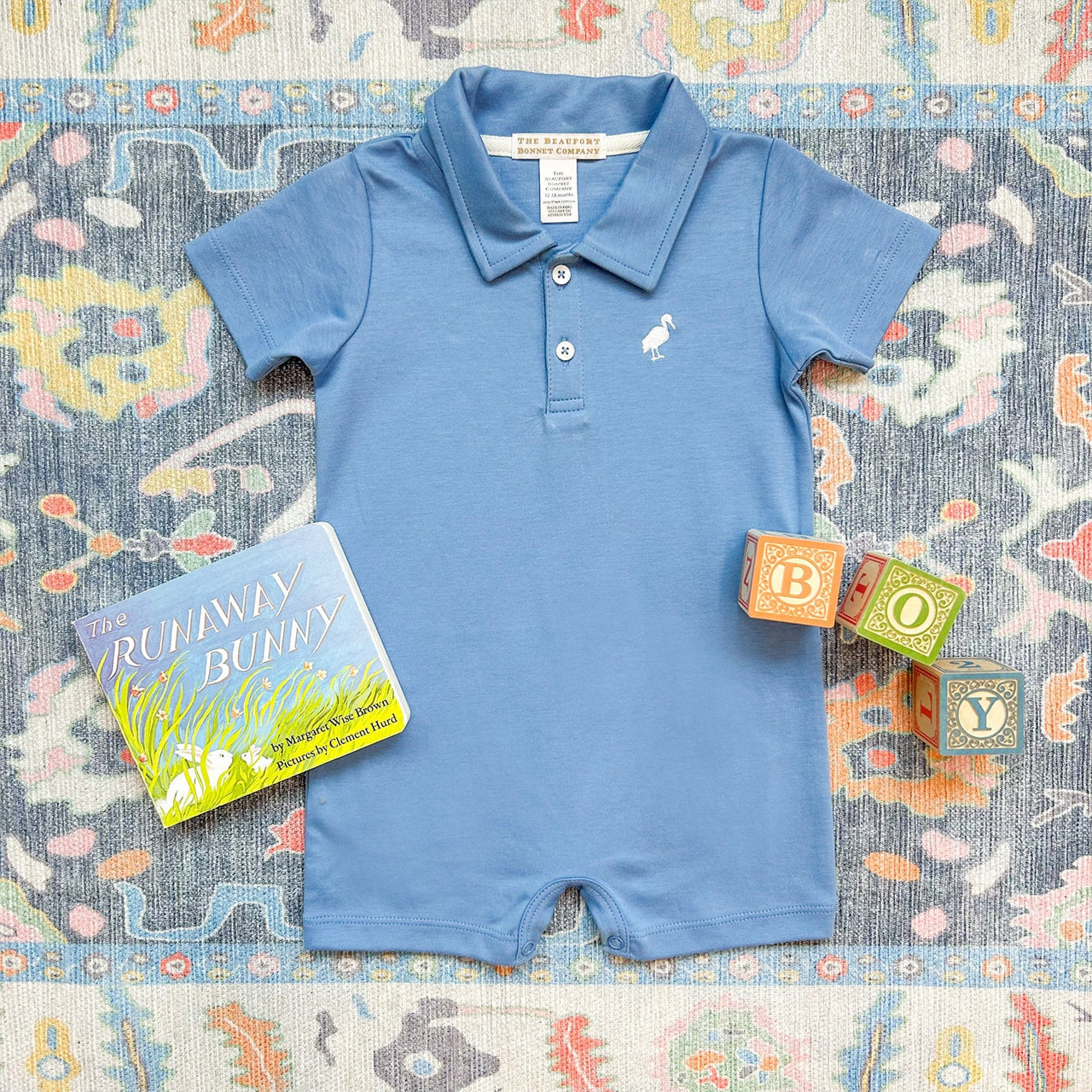 Sir Proper's Romper | Barbados Blue With Worth Avenue White Stork