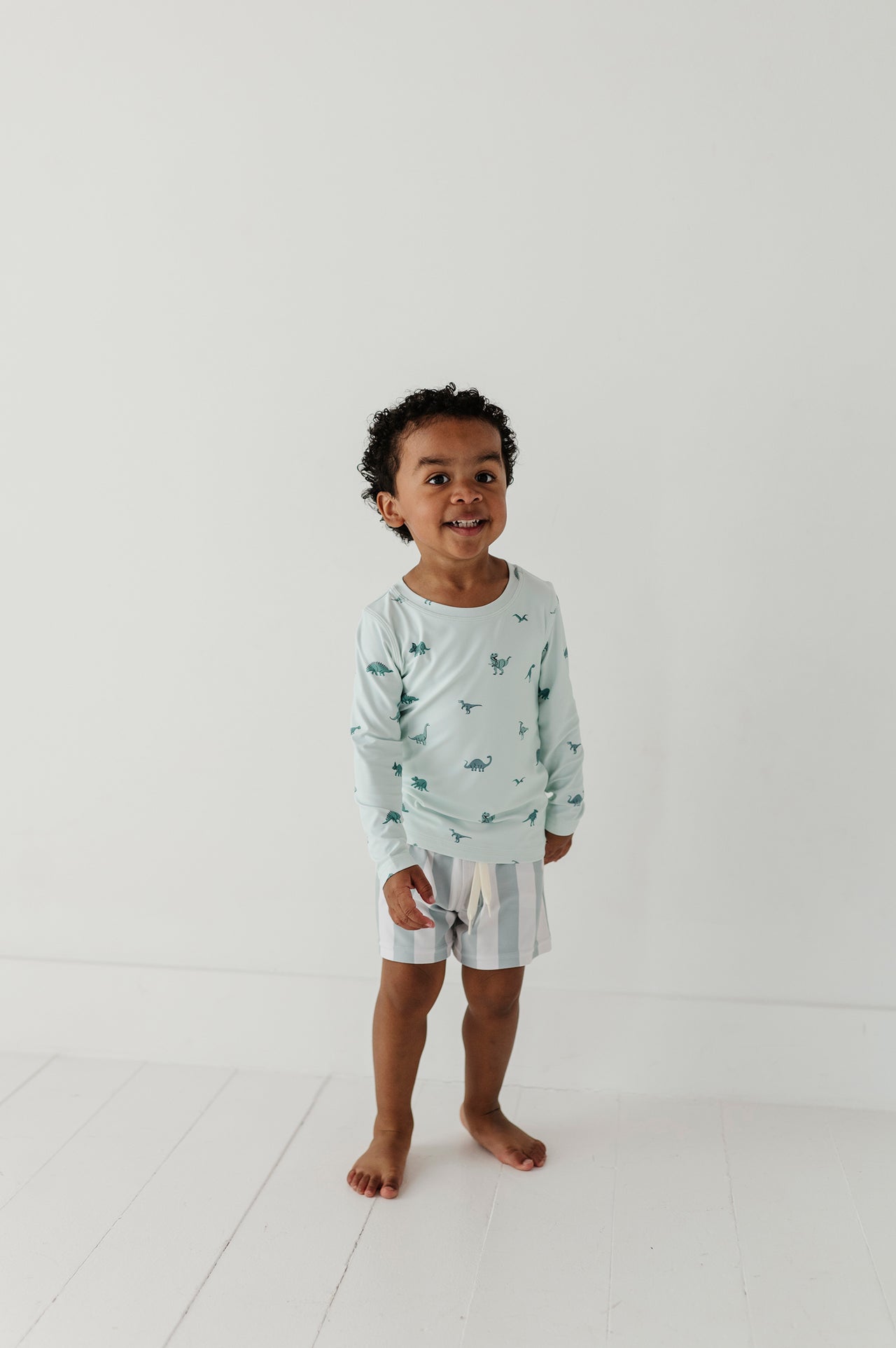 Boy's Swim Shorts | Aqua Grey Stripe