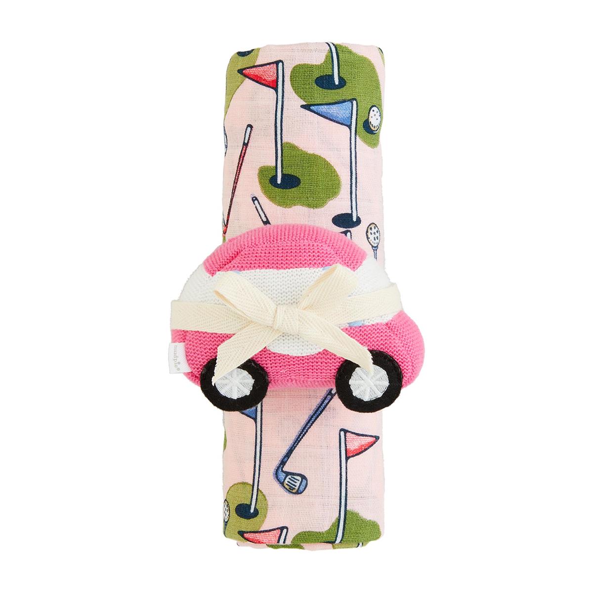 Pink Golf Swaddle and Rattle Set