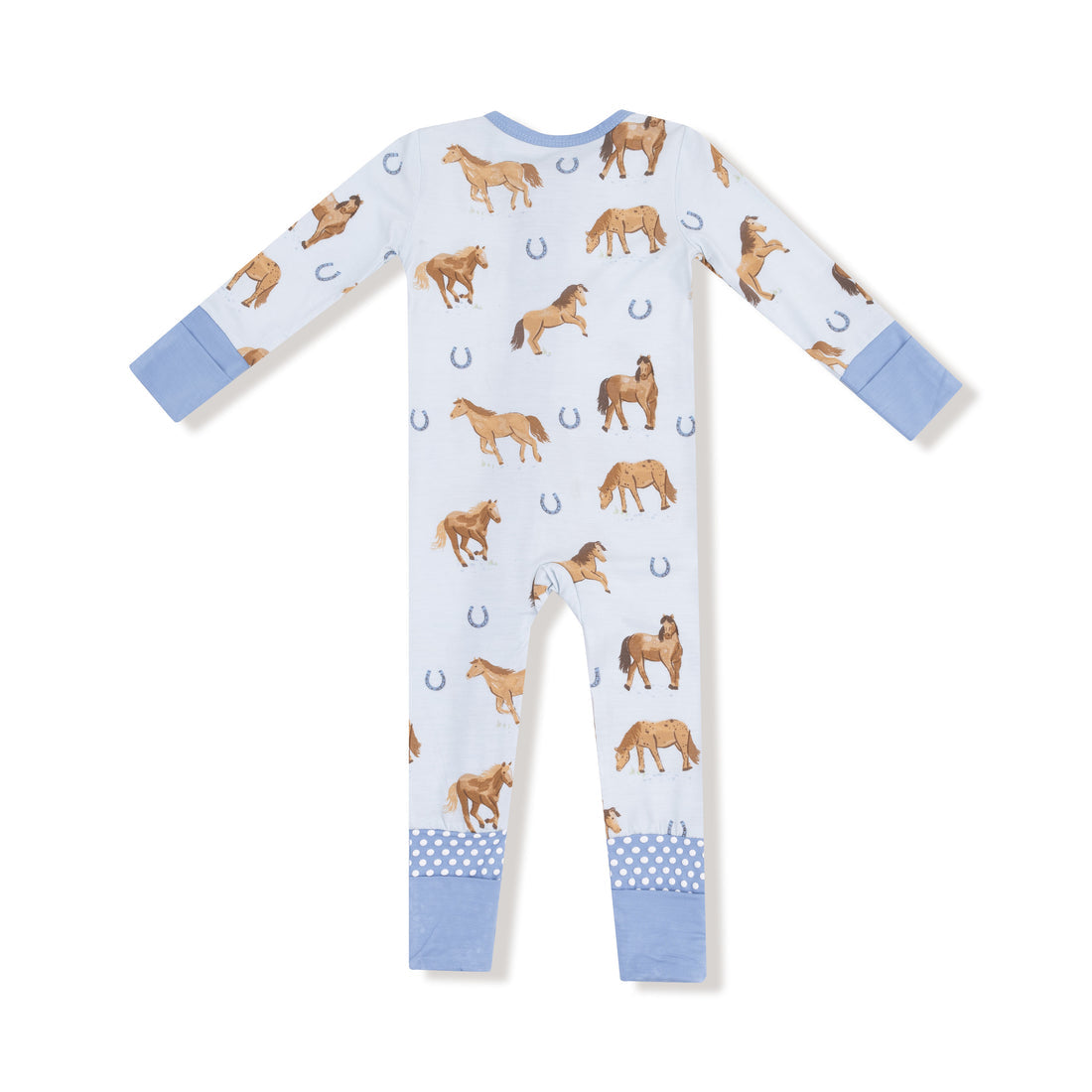 2-Way Zipper Convertible Romper | Horses Blue