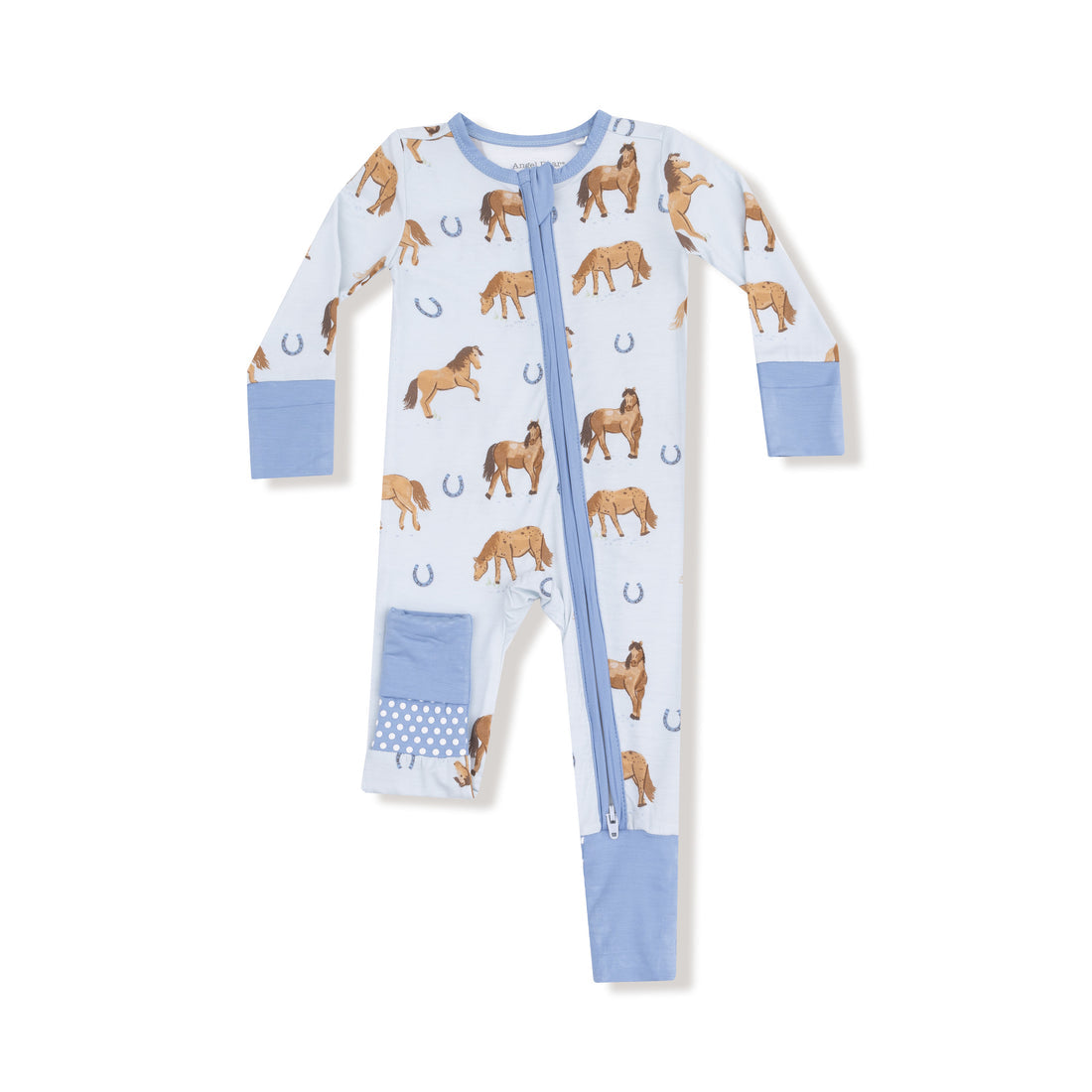 2-Way Zipper Convertible Romper | Horses Blue
